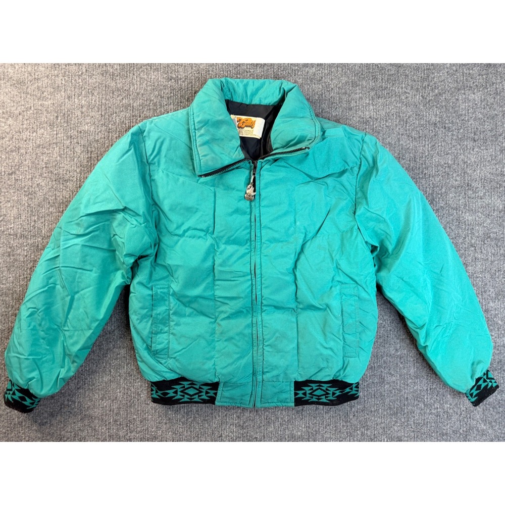 Vintage Comfy Down Puffer Jacket Womens 10 Teal Green USA Made 90s Southwestern